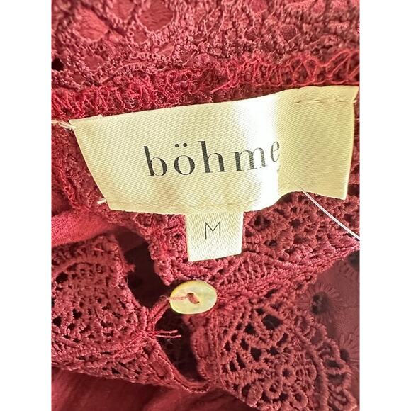 Bohme Plum Mini Dress Lace Eyelet Prairie Cottagecore Medium Long Sleeve Raw Hem - Picture 8 of 11